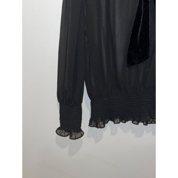 Misa Los Angeles Black Smocked Sheer Long Sleeve Tie Neck Blouse Women's Size M - Picture 4 of 8